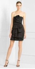 NWT 368 BCBG MaxAzria Rosette Tiered Taffeta Mini Sheath Black Dress SZ 2 N17