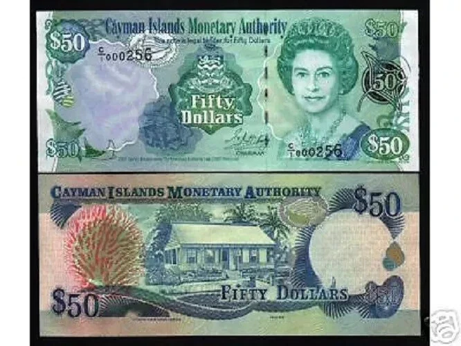 Islas Caimán 50 DÓLARES P-29 2001 Reina Isabel ♛ C/2 Serie Baja # NOTA SIN CIRCULAR Foto 4 de 4