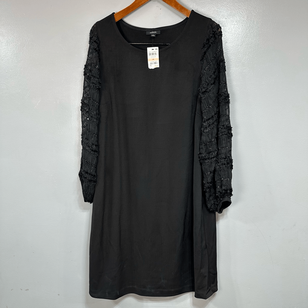 Alfani Womens Plus Dress sz 2X Liquid Stretch Black Lace Sleeve NEW #F76