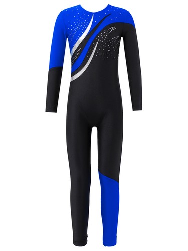 Kids Girls Dance Jumpsuit Long Sleeve Dancewear Team Group Dance Leotard Shiny - Picture 32 of 43