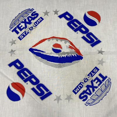 Vtg Pepsi Texas Stadium Blue Red Graphic Bandana Handkerchief 90s