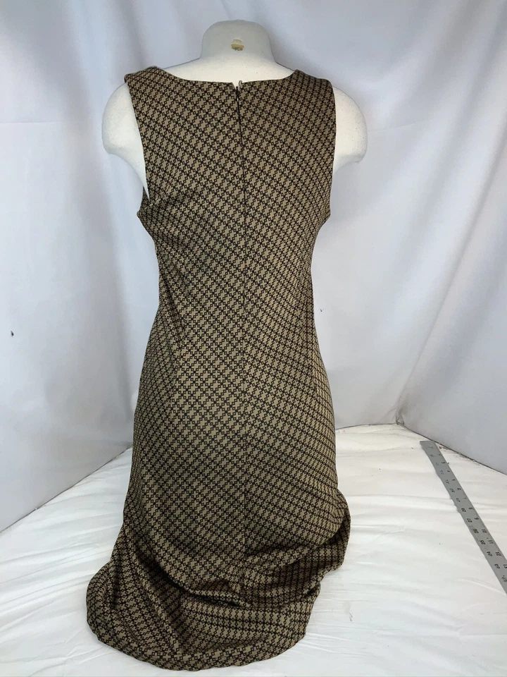 "Vestido Vertigo Paris sin mangas XS marrón negro poli 36"" largo como nuevo YGI J0-370" Foto 4 de 4