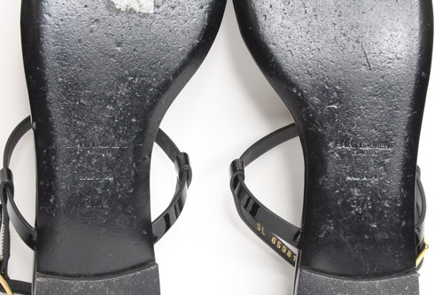 Saint Laurent Cassandra Flat Sandals Black Patent Leather EU 37.5 US 7.5 659817 - Picture 16 of 18