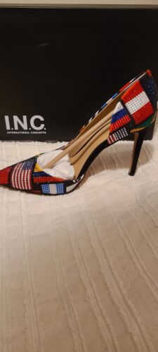 INC Kenjay 38 Multicolor Stiletto D'Orsay Tacones Zapatos Bandera Estrás 7.5 M - Imagen 1 de 7