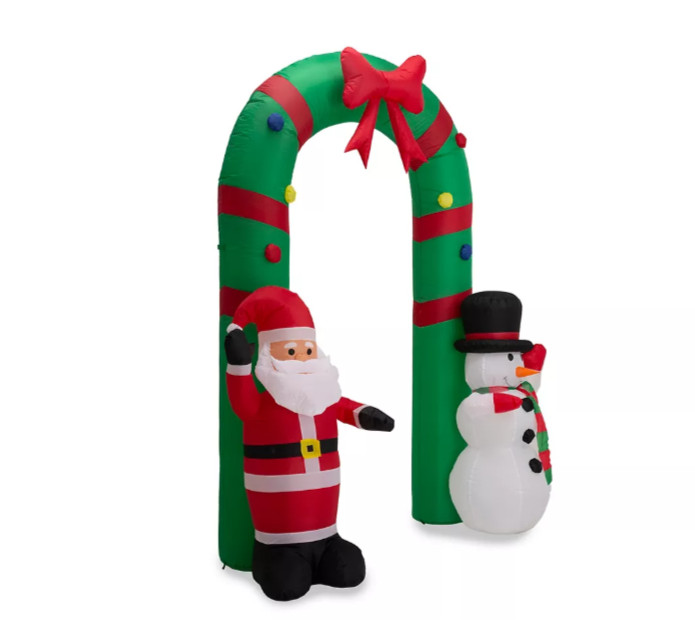 Winter Wonder Lane 8 Ft Inflatable Santa & Snowman Arch Pre-Lit LED Christmas