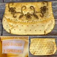 Vintage Hand Beaded In Hong Kong Purse Clutch Handbag Evening Bag