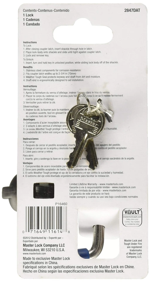 Master Lock Trailer Lock, Stainless Steel Adjustable Coupler Latch Lock, 2847DAT - Image 3 of 4
