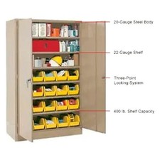 NEW Locking Storage Cabinet, 48"W x 24"D x 78"H, 24 Yellow Bins, Assembled 