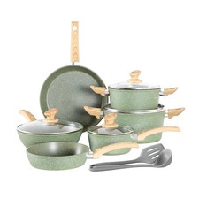 Non Toxic Pots and Pans Set Non Stick - 12 Piece Induction Cookware Sets, Gre...