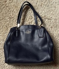 Coach Navy Satchel Top Handle Bag Gold Hardware Logo Accent Inner Pockets