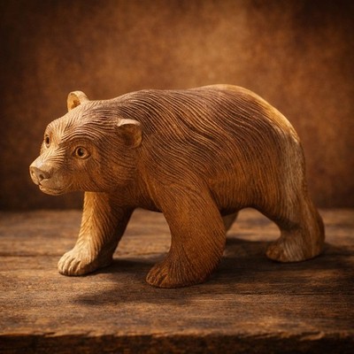 Holz Bär Figur handgeschnitzt Teakholz Bali Tierfigur Skulptur Deko ca. 26 cm