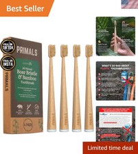 Boar Bristle  Bamboo Toothbrush 4-Pack - Boar Bristles - Fully Biodegradabl...
