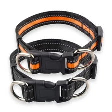 2-Pack Black Orange Highly Reflective Adjustable Dog Collar with Dual Rings