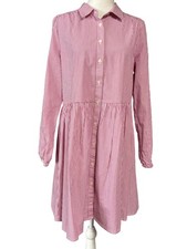 J.Crew Shirt Dress Womens 10 Pink White Pinstripe Button Front Long Sleeve