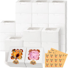 26pcs White Cookie Boxes with Window, 4x4x2.5 Inches Small Bakery Boxes with 36p