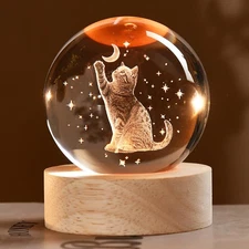 3D Cat Gifts for Women 60mm Crystal Ball Cat Lovers Gift Decor Cat Themed Gif...
