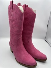 Women Western Boots Cowgirl Boots Chunky Block Heels Mid Calf Boots