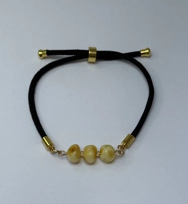 Natural Amber Stone Bracelet.Yellow Amber Beaded Bracelet ADJUSTABLE Length. - Image 1 of 4