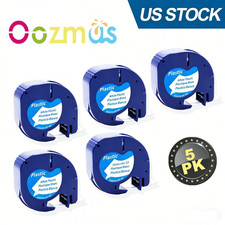 5PK Replace Dymo LetraTag Refill 91331 White Plastic Label Tape 12mm 4m LT-100H