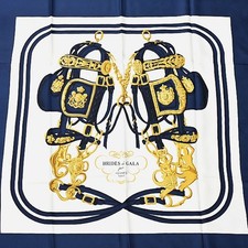 Hermes Carre 90 Brides de Gala Silk Scarf Navy White Used From Japan