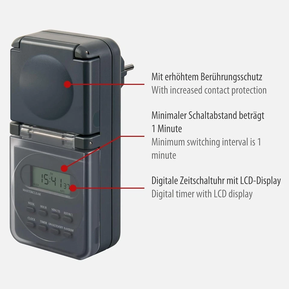 Brennenstuhl Digitale Zeitschaltuhr IP44 Timer Außenbereich Kindersicherung - Bild 4 von 4