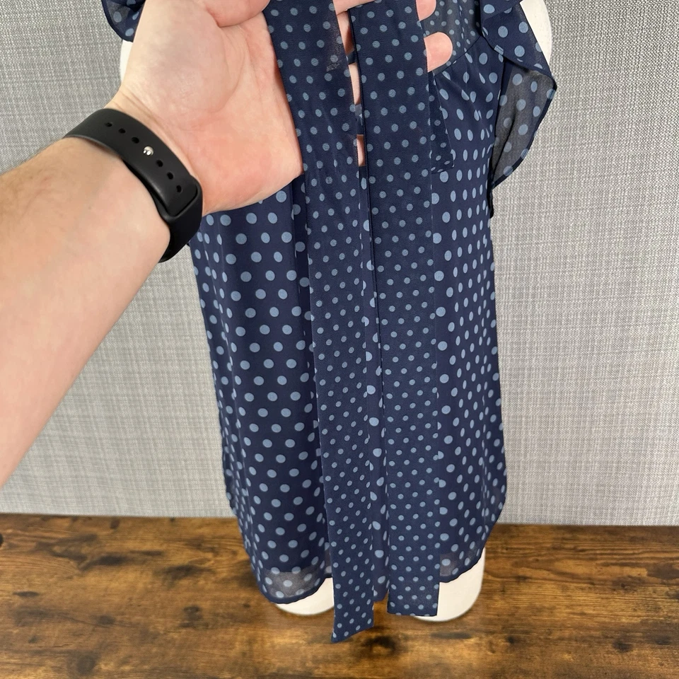 Blusa Michael Kors Lunares Arco Coño Talla Pequeña Azul Marino Mod Mezcla Babero Top Camisa Foto 4 de 4