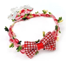 Flower Dog Collar with Bowtie Cute Cat Dog Collar Adjustable Handmade Pet