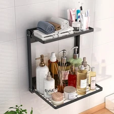 Foldable Wall Mounted Shelves 2-Tier 12.8"D x 10.2"W x 14.5"H Kitchen Bath