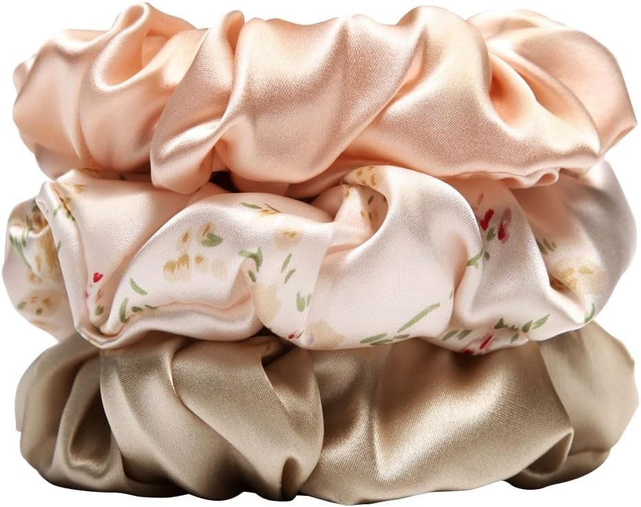3Pack Silk Scrunchies For Hair 100% Pure Mulberry Silk Hair Ties, Elastic Ponyt
