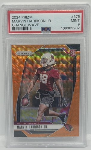 Panini 2024 Prizm Rookies Marvin Harrison Jr Orange Wave /60 #375 PSA 9