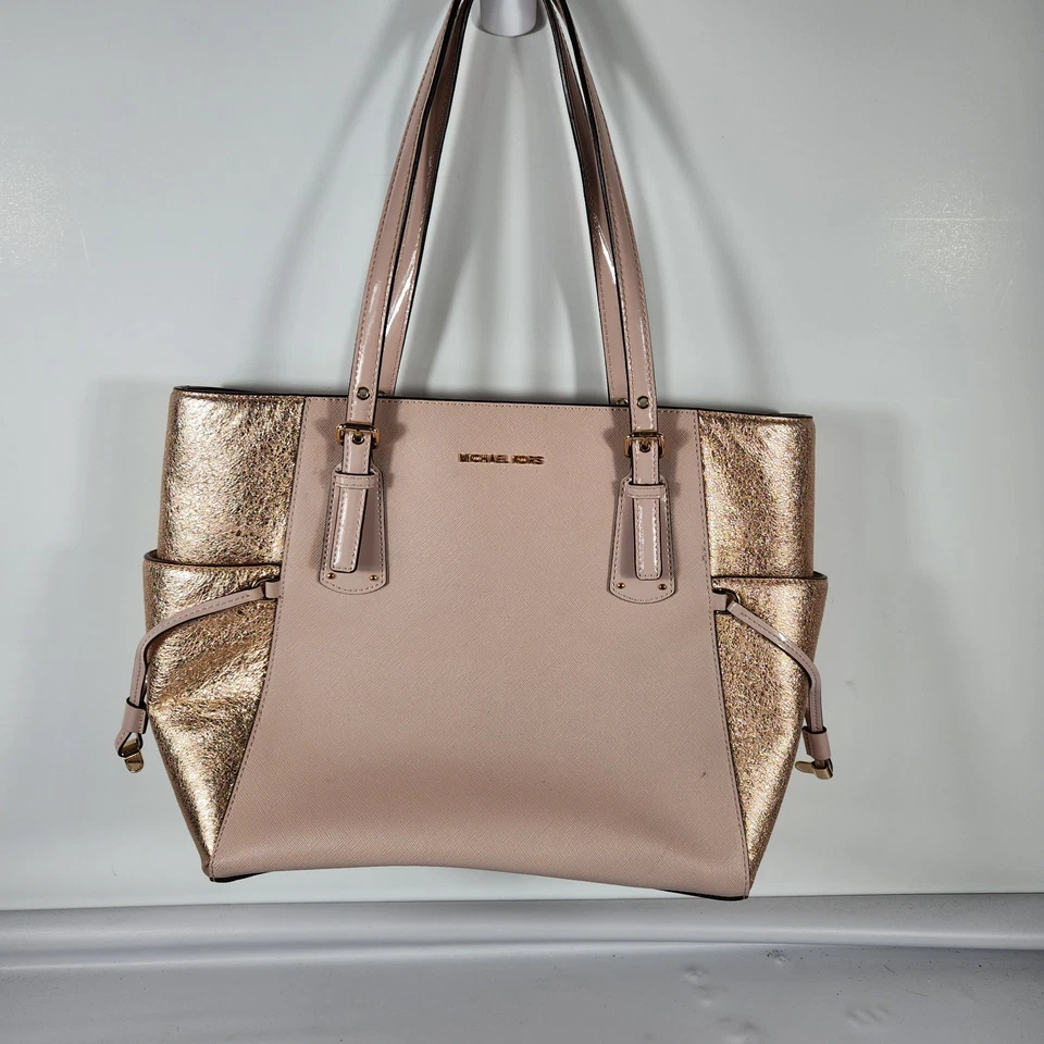 Michael Kors MK Pink Jet Set Large Leather Travel Tote Bag Handbag PINK Shimmer - Image 2 of 4