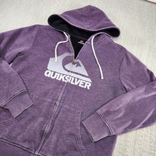 Vintage Quicksilver Hoodie Men Medium Full Zip Sherpa Lined Purple Y2K Surf