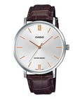 Casio Men's Quartz Watch MTP-VT01L-7B2 Silver Dial Brown Leather Band