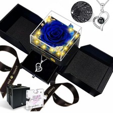 Gift for Mom Preserved Real Blue Rose Flowers Gifts Birthday Anniversary Her