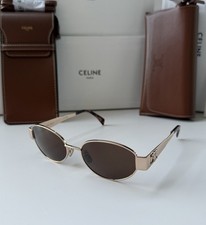 Celine CL40235U 28E Triomphe Metal Oval Sunglasses Rose Gold Brown AUTHENTIC