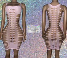 EXOTIC DANCER: 1 PIECE PINK DRESS WITH RHINESTONES NIPPLE COVERS INCLUDED 