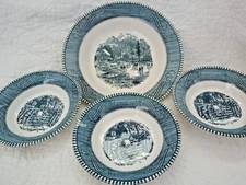 Currier & Ives blue bowls set of 4 winter scene Royal China Blue Transferware