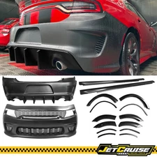 Fits 15-23 Charger Widebody Front Rear Bumper Set Fender Flares Side Skirt Matte
