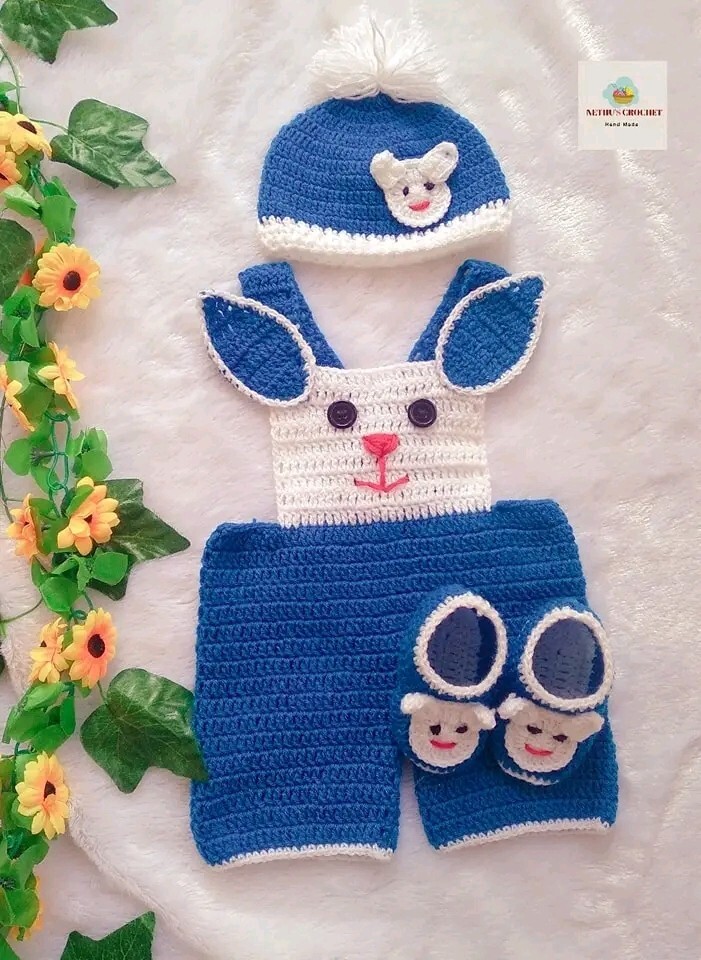 0-3 Meses Bebé Unisex Lana Mono Conejo Traje Crochet General Tejido