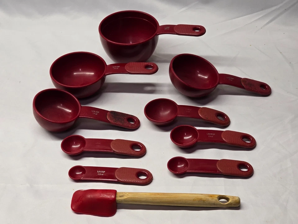 KitchenAid Measuring Cups Spoons Teaspoon Set Burgundy 10 Piece Combo Cup Stack - Image 2 of 4