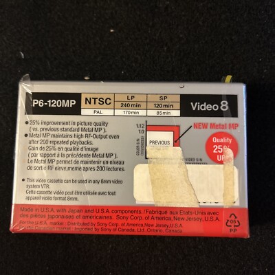 SONY 8mm MP 120 min Blank Video8 Video Cassette Tape P6-120MP