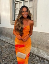 ZARA SS24 : S, M, L STRAPPY PRINTED DRAPED TULLE MIDI DRESS ORANGE 3081/024 NWT
