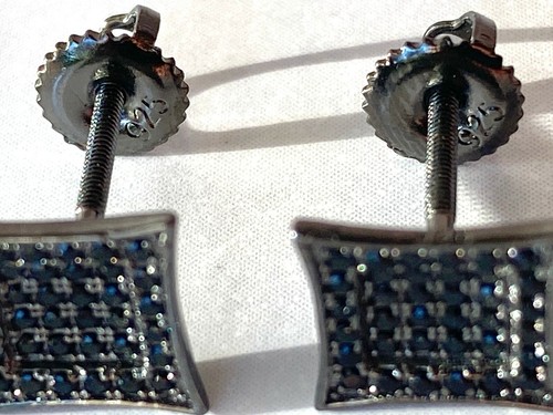 Real Italy 925 Sterling Silver Black Square 8mm Screwback Stud Iced Earrings - Picture 8 of 9
