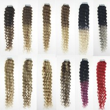 Tape in Human Hair Extensions Curly Invisible Skin Wefts Remy Hair Deep Curly18"