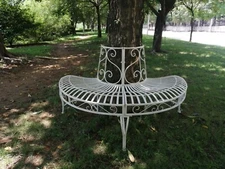 Metal Garden Semi-Circle Tree Wrap Bench Chair Decor Antique Black/White Outdoor