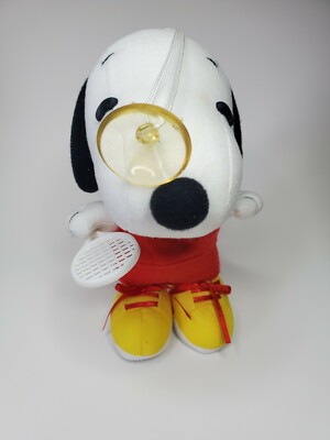 Peanuts snoopy plush toy. RED clothes, Yellow sneakers and volleyball racket.