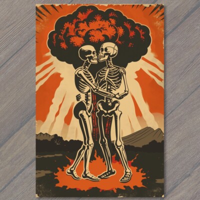 11x17''  Skeleton Embrace Atomic Nuclear Explosion End Of The World Love Forever