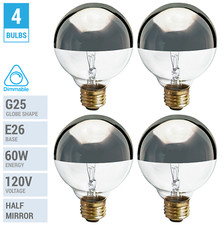 4 Pack 60g25 Globe Bulbs 120v 60w G25 Medium E26 Half Chrome Mirror Silver Crown