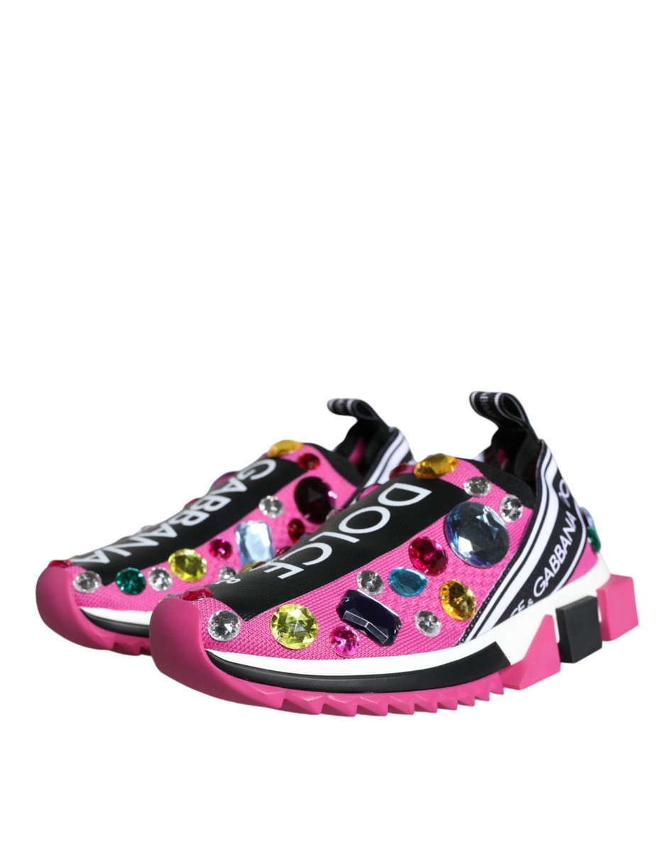 Dolce & Gabbana Pink Sorrento Crystals Low Top Sneakers