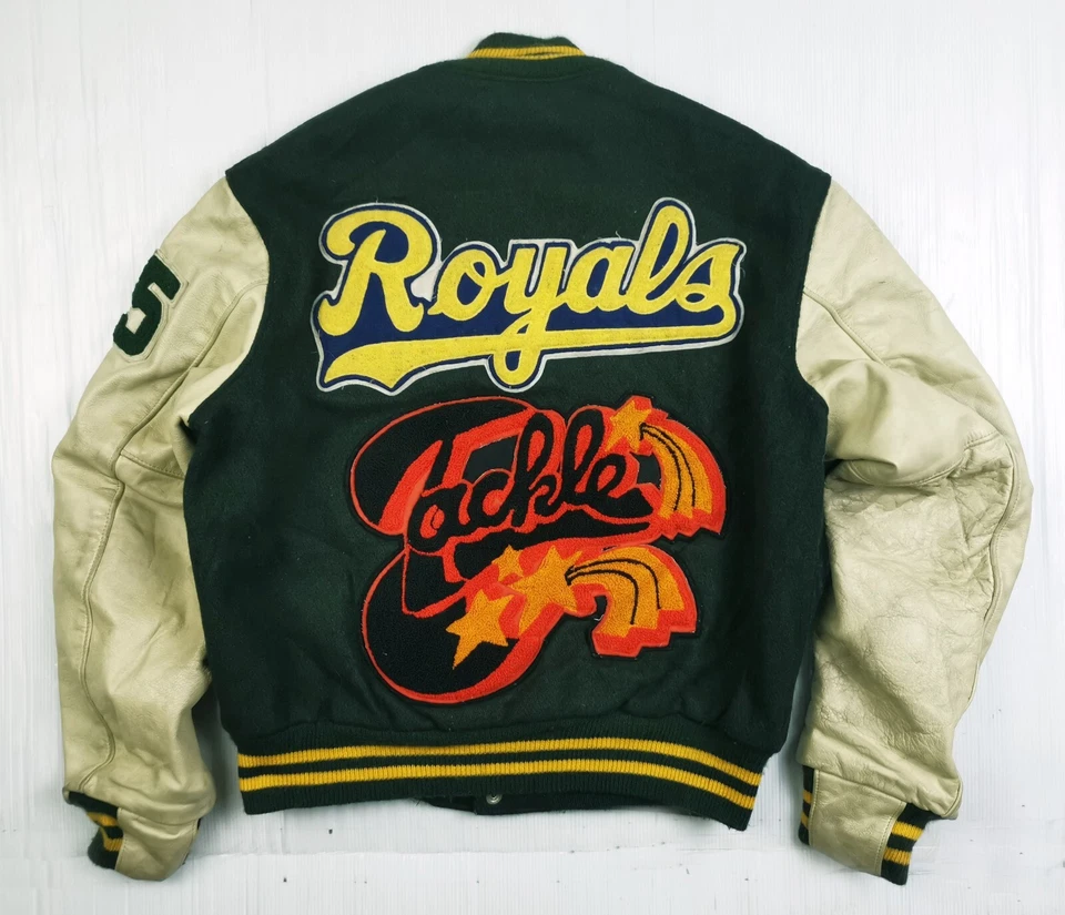 HOT VTG Men GOLDEN BEAR BOMBER STADIUM VARSITY PATCH WOOL LEATHER GREEN Jacket M - Image 3 of 4